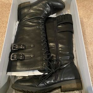 Tall black boots - zip on side, tie up fronts.